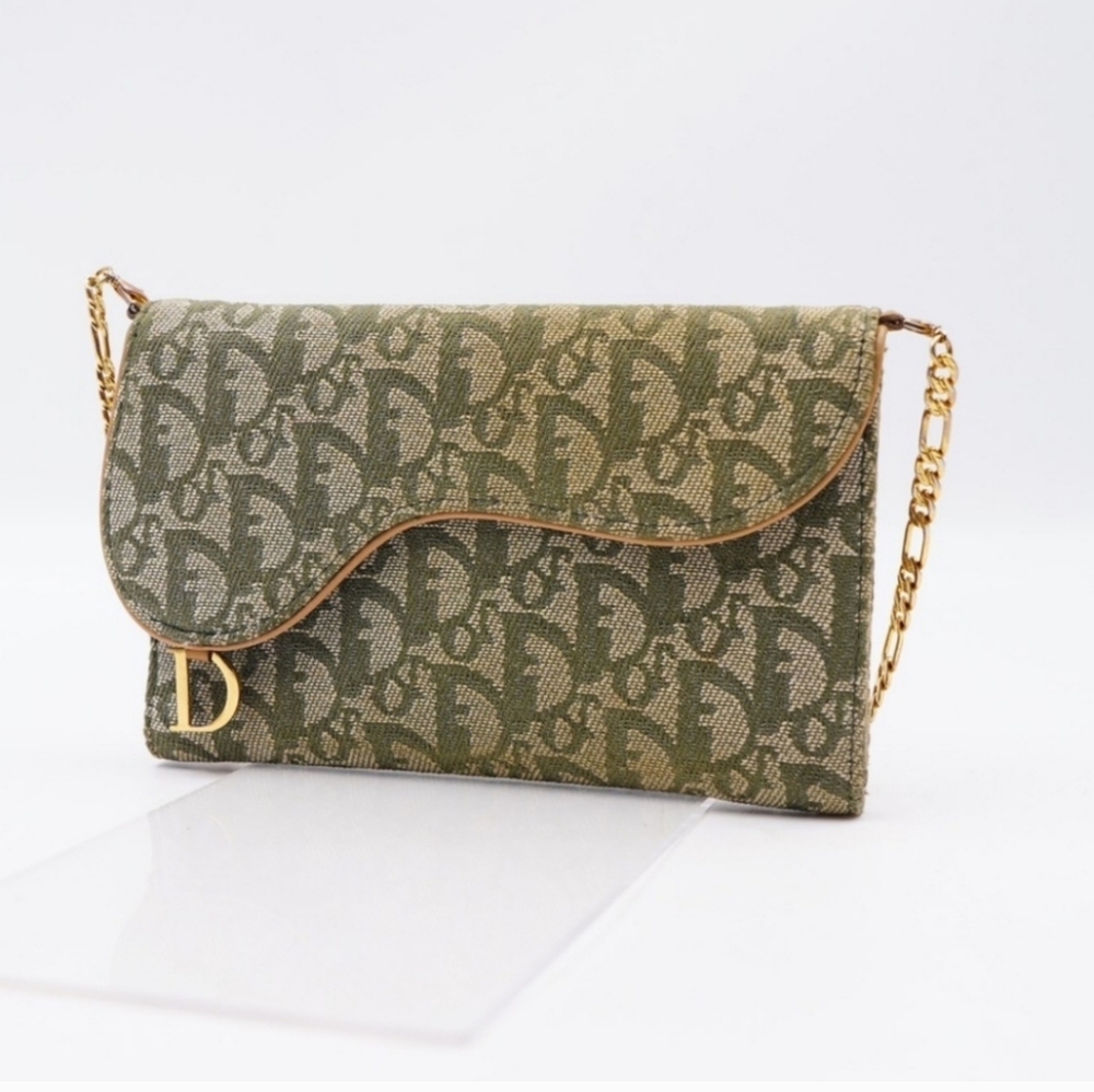 Christian Dior Trotter Saddle Canvas Wallet On Chain, Large